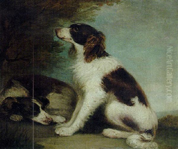 Two Cocker Spaniels In A Landscape Oil Painting by Henry Bernard Chalon