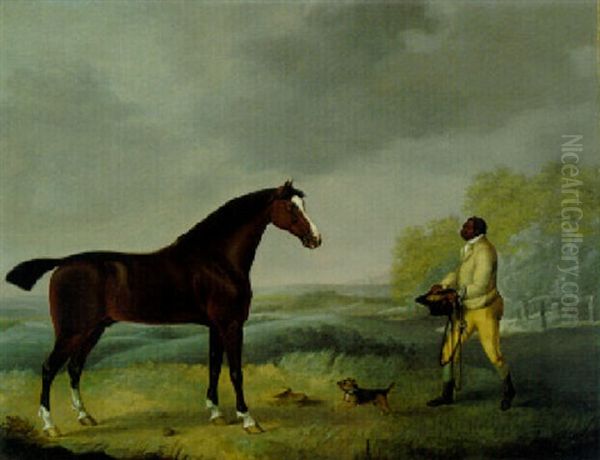 A Bay Hunter With A Groom In A Landscape Oil Painting by Henry Bernard Chalon