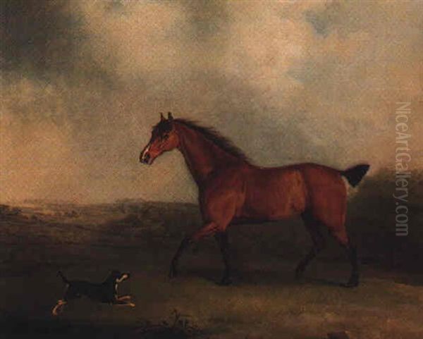 A Chesnut Hunter In A Landscape Oil Painting by Henry Bernard Chalon