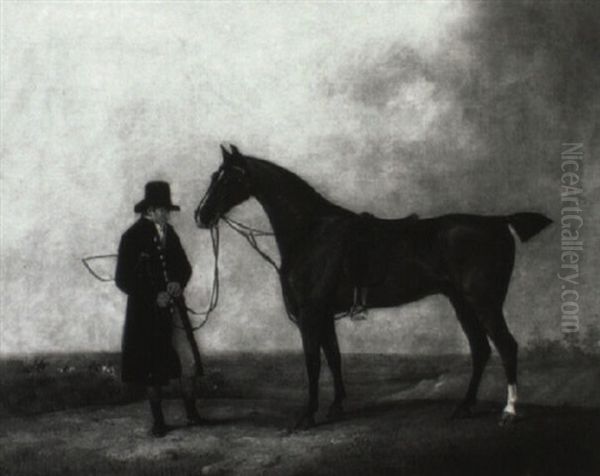 Bay Hunter And A Groom In A Landscape Oil Painting by Henry Bernard Chalon