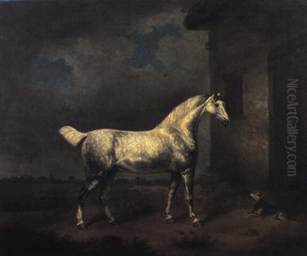 Grey Hunter And A Terrier Outside A Stable Oil Painting by Henry Bernard Chalon