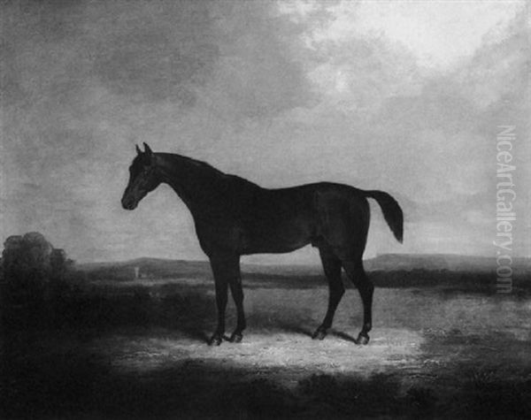 Giles, A Bay Racehorse In A Landscape Oil Painting by Henry Bernard Chalon