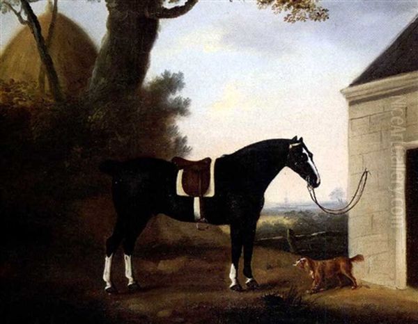 A Tethered Hunter Oil Painting by Henry Bernard Chalon