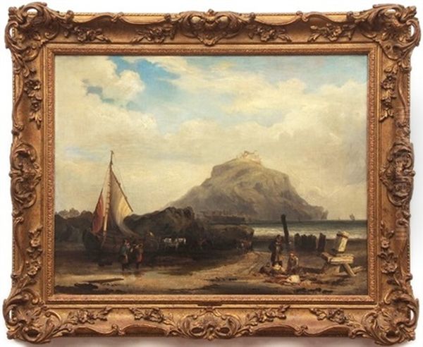 Fisher Folk Before St Michael's Mount Oil Painting by John James Chalon