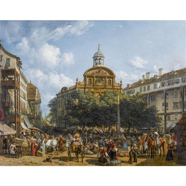 La Place De La Fusterie A Geneve Oil Painting by John James Chalon