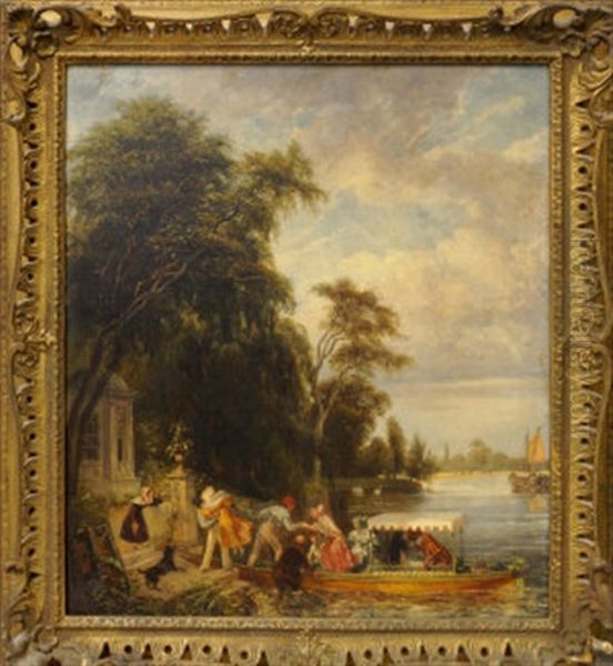 A Water Party By Garrick's Temple, Hampton Oil Painting by John James Chalon