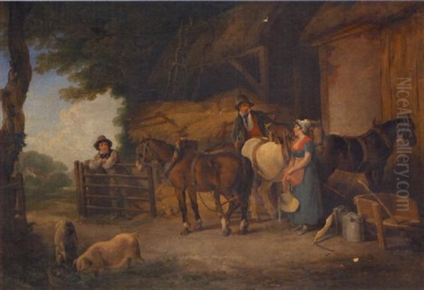 A Gossip With The Dairy Maid Oil Painting by John James Chalon