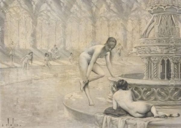 Les Thelemites Au Bain, Illustration Du Chapitre Lv De Gargantua (study) Oil Painting by Louis Chalon