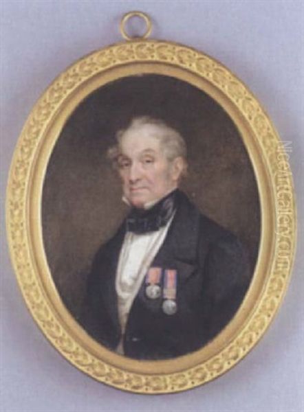 General John Reeve Of Leadenham Hall, Lincolnshire, Wearing A Black Coat And Two Decorations Including The Waterloo Medal Oil Painting by Maria A. Chalon