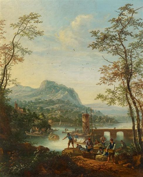 Flusslandschaft Mit Reisenden Oil Painting by Louis Chalon