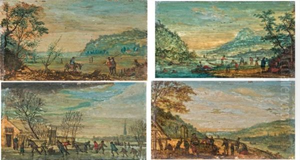 Die Vier Jahreszeiten (set Of 4) Oil Painting by Louis Chalon