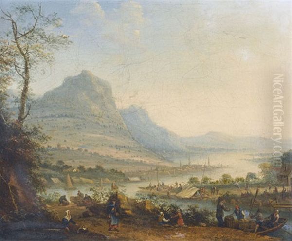 Idyllische Rheinlandschaft Mit Figurenstaffage Oil Painting by Louis Chalon