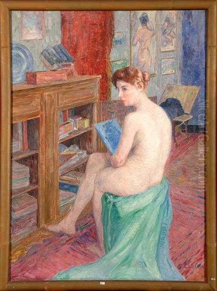 Femme Nue Assise Dans L'atelier Oil Painting by Maurice Chaltin