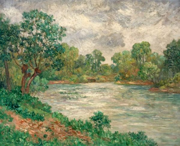 River Landscape Oil Painting by Ernest Ponthier De Chamaillard