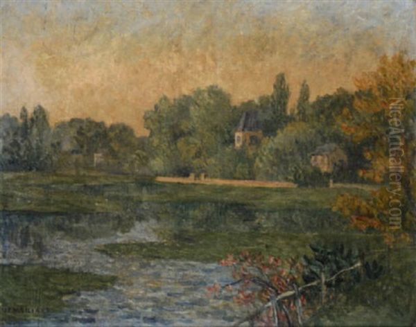 Le Lac D'enghien Oil Painting by Ernest Ponthier De Chamaillard