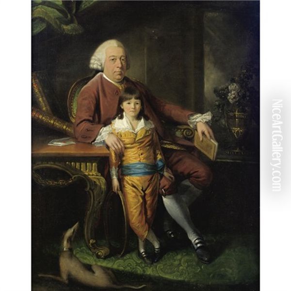 Portrait Of A Gentleman With His Son Oil Painting by Mason Chamberlin