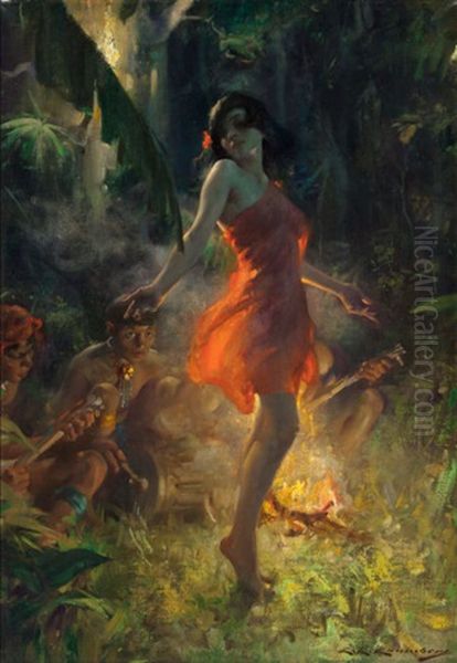 Fire Dancer, Circa 1920 Oil Painting by Charles Edward Chambers