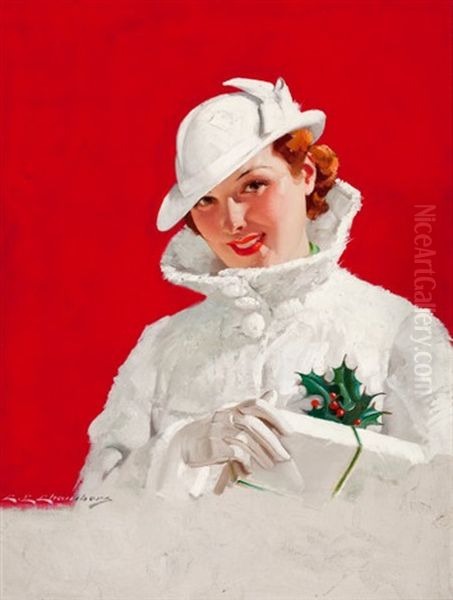 Christmas Glamour Girl (cover Study For Redbook Magazine) Oil Painting by Charles Edward Chambers