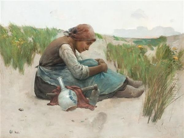 Girl In Field Oil Painting by George W. Chambers