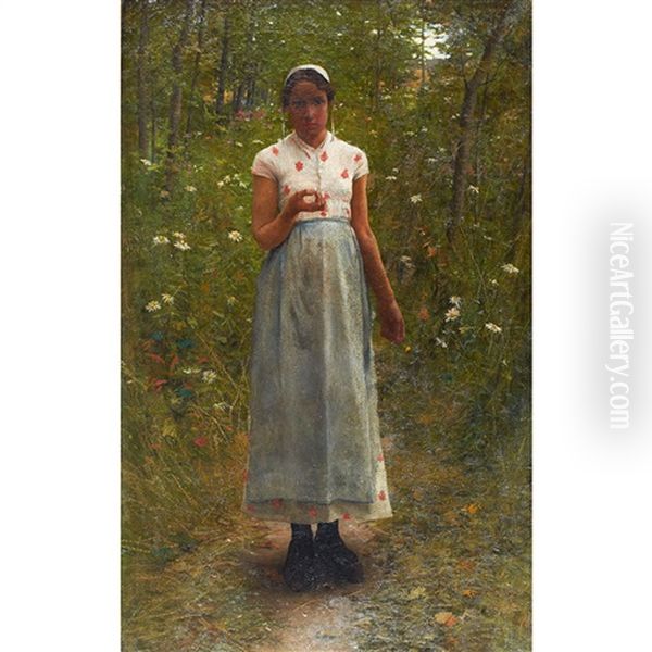 Girl With Flower: Bilo Keir, The Artist's Wife Oil Painting by George W. Chambers