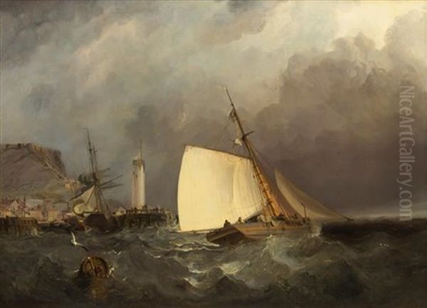 Shipping Off Scarborough Oil Painting by George William Crawford Chambers