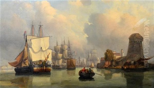 Docked Galleons Oil Painting by George William Crawford Chambers