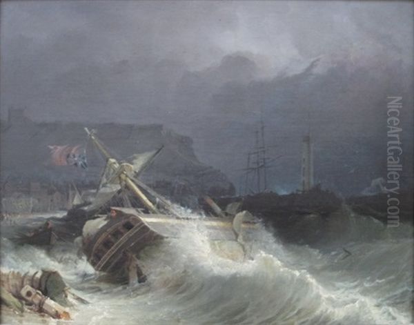 Whitby, Yorkshire Shipwreck In Port Oil Painting by George William Crawford Chambers