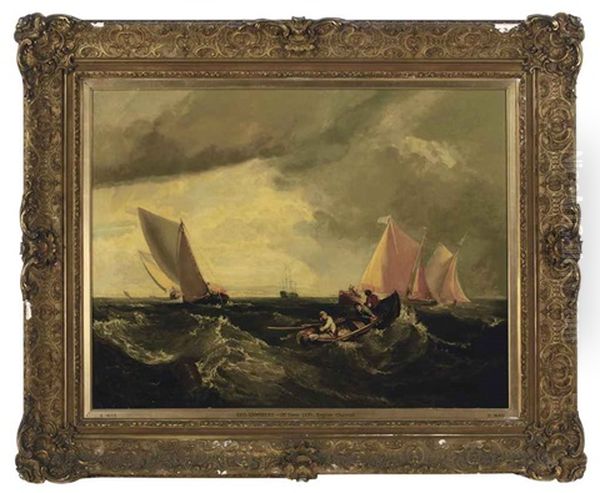 Off Dover Cliffs: Fishermen In A Rowing Boat At Sea Oil Painting by George William Crawford Chambers