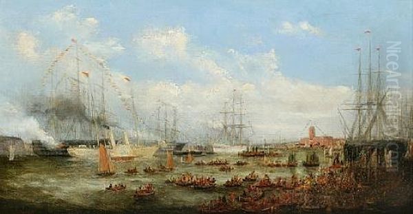 A Royal Naval Review Oil Painting by George William Crawford Chambers