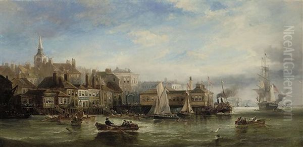 A Hive Of Activity On The Thames At Gravesend Oil Painting by George William Crawford Chambers