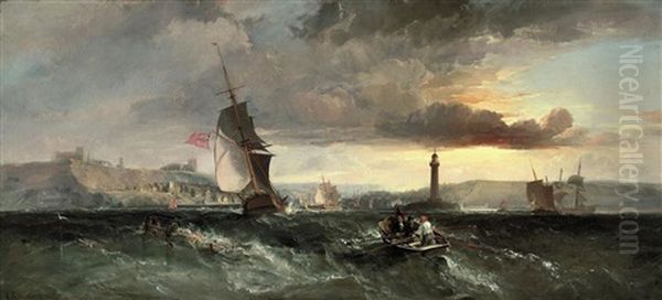 Trading Brigs Heading Into Whitby On The Tide Oil Painting by George William Crawford Chambers