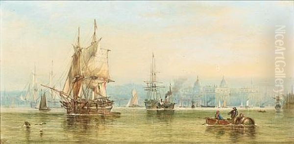 Shipping Off Greenwich Oil Painting by George William Crawford Chambers