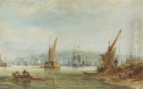 A Busy Day On The Medway Oil Painting by George William Crawford Chambers