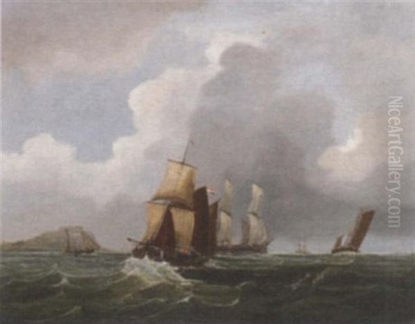 Trading Vessels In A Swell Off A Headland Oil Painting by George William Crawford Chambers