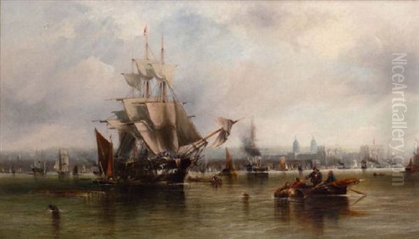 Shipping Off Greenwich Oil Painting by George William Crawford Chambers