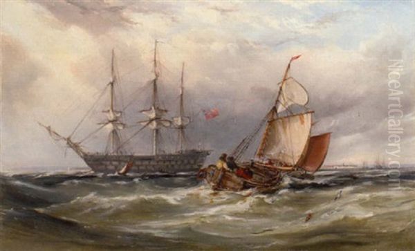 The Guardship At The Nore Oil Painting by George William Crawford Chambers