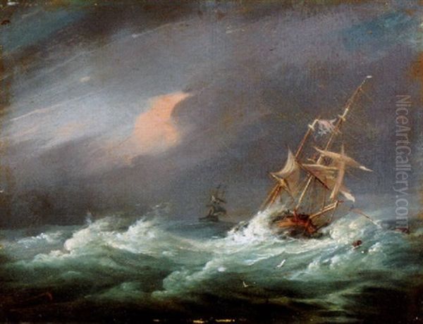 A Brig In Distress Oil Painting by George William Crawford Chambers