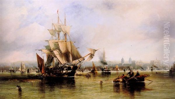 Shipping On The Thames At Greenwich Oil Painting by George William Crawford Chambers