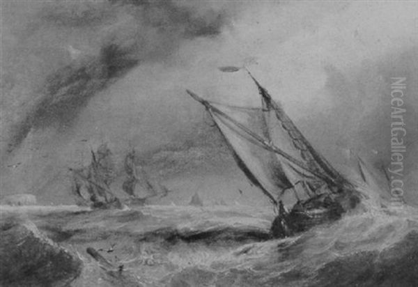 A Ship In Distress In A Storm Off A Rocky Coast Oil Painting by George William Crawford Chambers