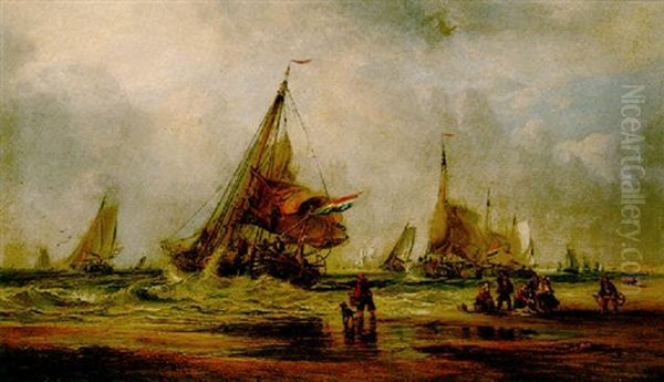 Dutch Fishing Boats Offshore Oil Painting by George William Crawford Chambers