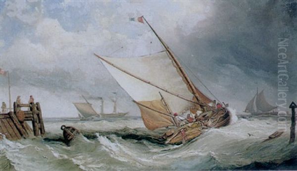 Ships In A Heavy Sea Oil Painting by George William Crawford Chambers