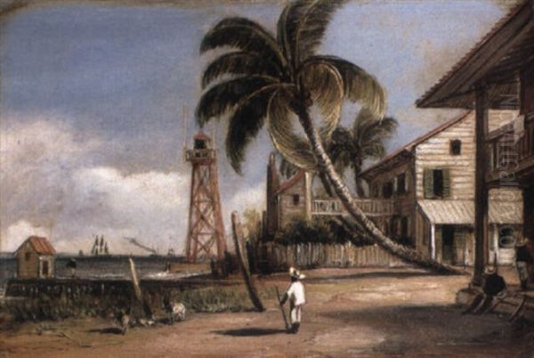 The Governor's Residence And Lighthouse Overlooking Cristobal Harbour by George William Crawford Chambers