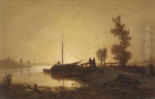 Fishermen In The Evening Light Oil Painting by Auguste-Paul-Charles Anastasi