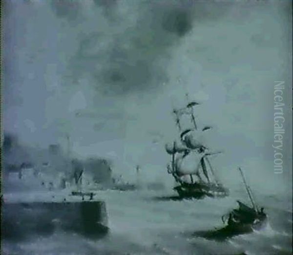 A Merchant Brig, Thought To Be The Annie Largy, Approaching Hartlepool Harbour, Cleveland Oil Painting by George William Crawford Chambers