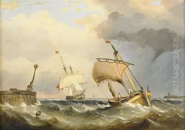 Segelbatar Vid Kusten Oil Painting by Sir George Chambers