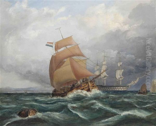 Shipping In A Stiff Breeze In The Channel Oil Painting by Sir George Chambers