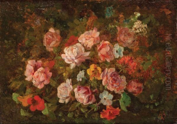 Bouquet De Fleurs Oil Painting by Auguste-Paul-Charles Anastasi