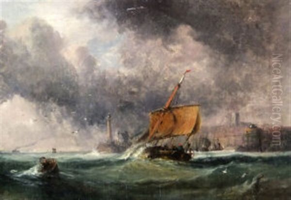 The Entrance To Margate Harbor Oil Painting by Sir George Chambers