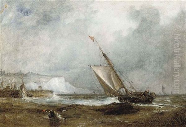 Making Dover Harbor Oil Painting by Sir George Chambers