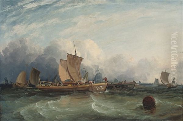 Dublin Fishermen Hauling In The Nets Oil Painting by Sir George Chambers